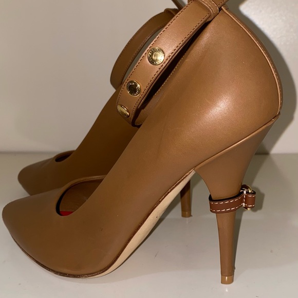 Burberry Tan Brown Leather Jermyn Peep-Toe Ankle Strap Pumps Shoes - Picture 5 of 6
